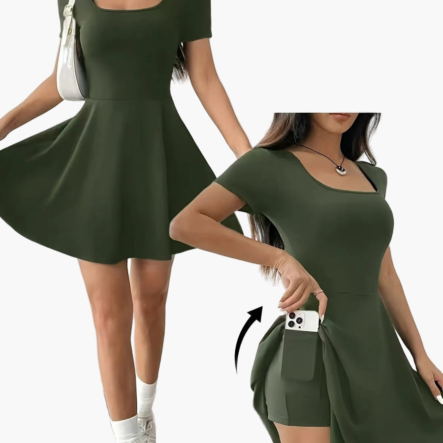 Damen Skaterkleid Elegant Kurzarm Freizeitkleid für Alltag und Ausgehen