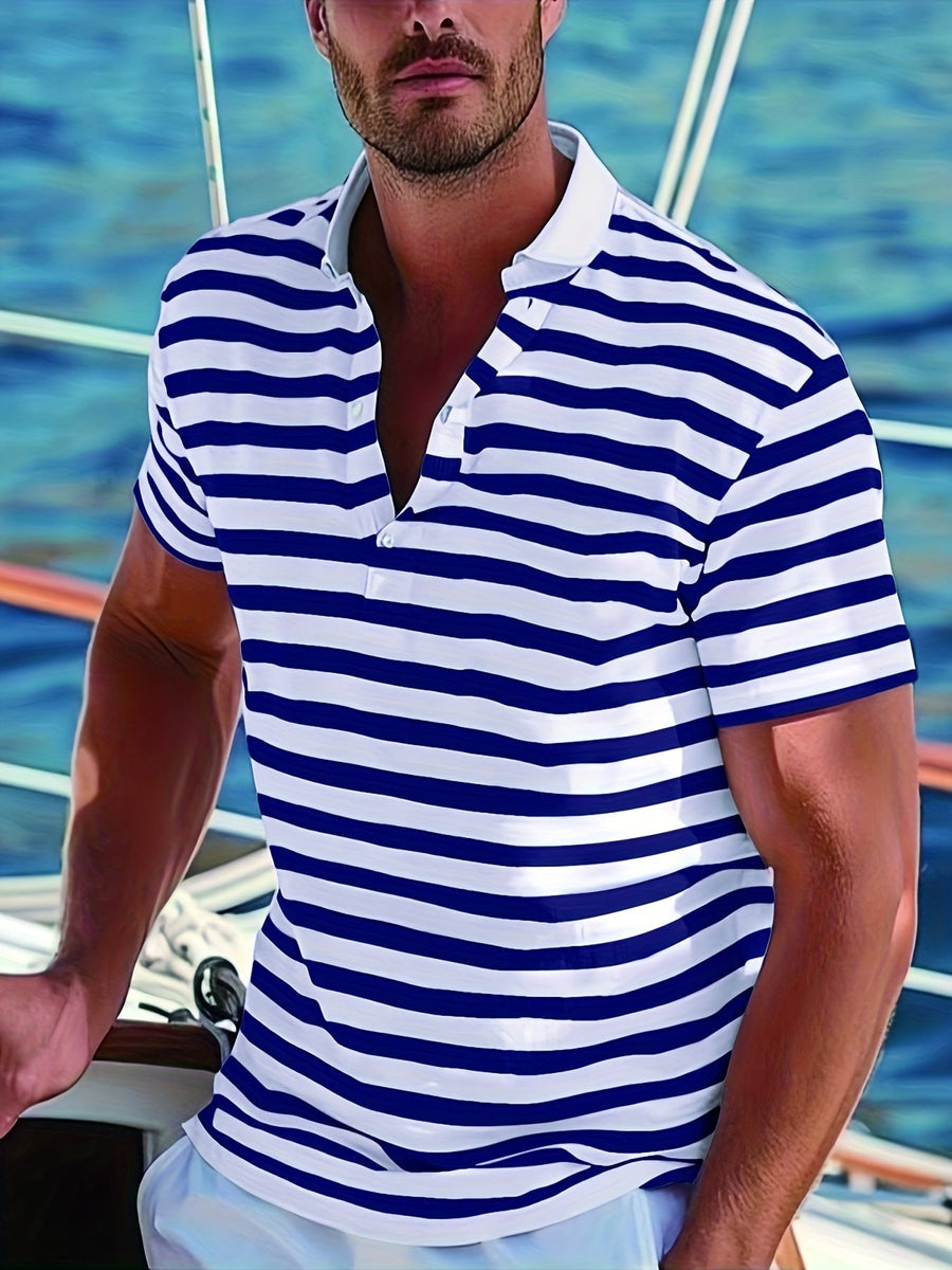 Herren Poloshirt im maritimen Streifen-Look – Perfekt für Freizeit & Segelausflüge