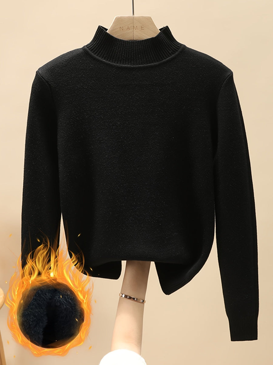 Damen Rollkragenpullover Langarm Fleecefutter Warm