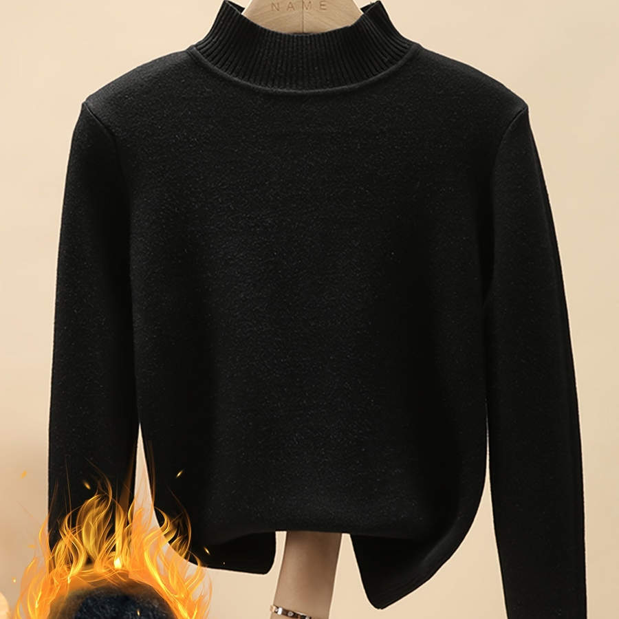 Damen Rollkragenpullover Langarm Fleecefutter Warm