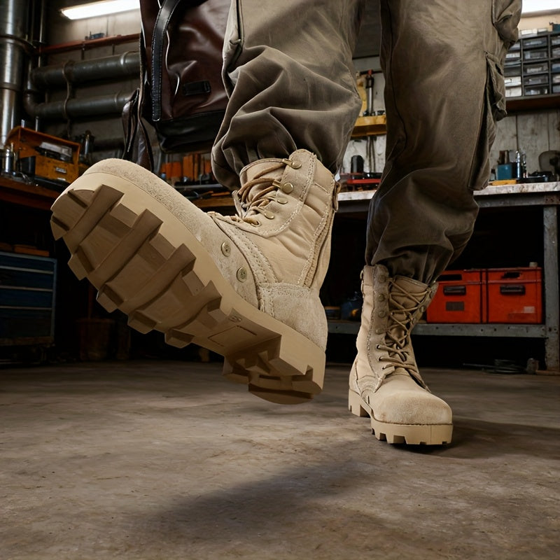 Unisex Schnürstiefeletten Beige mit Reißverschluss, Robuste Sohle