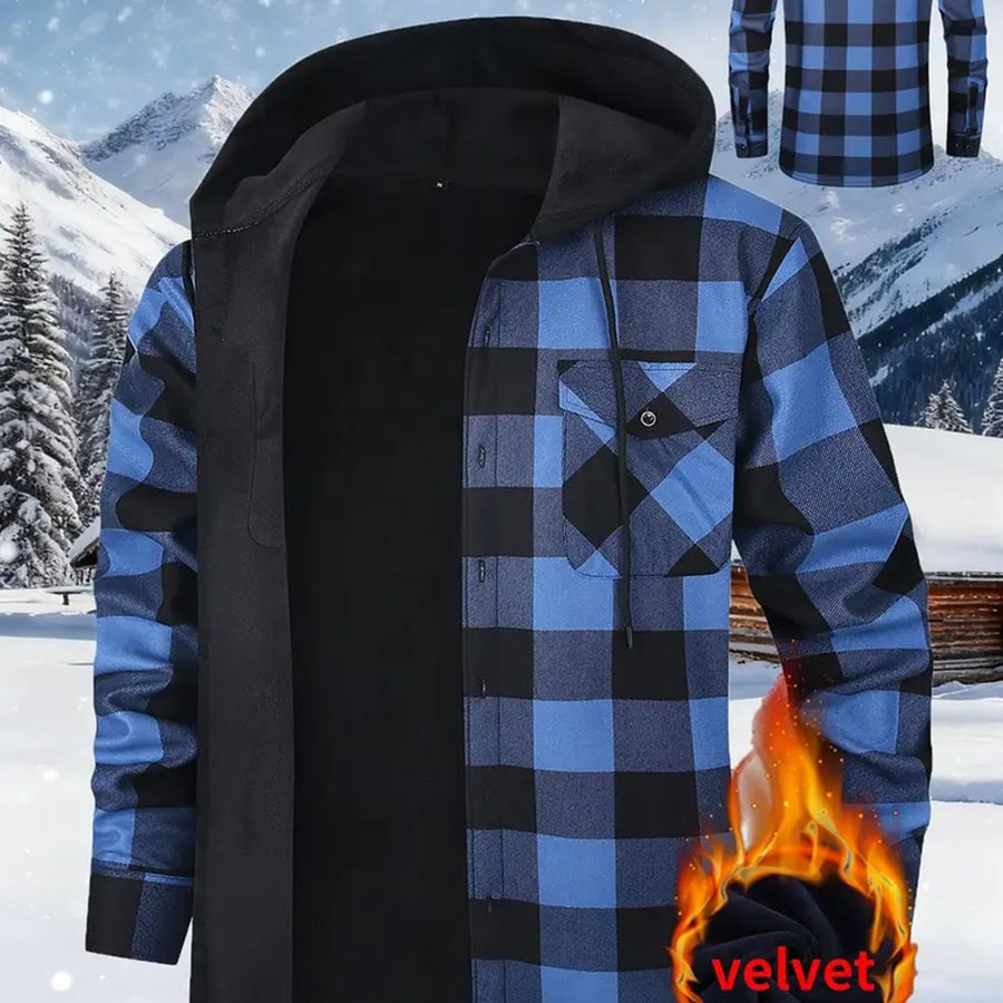 Herren Kariertes Flanell Hemd Jacke mit Kapuze und warmer Fütterung