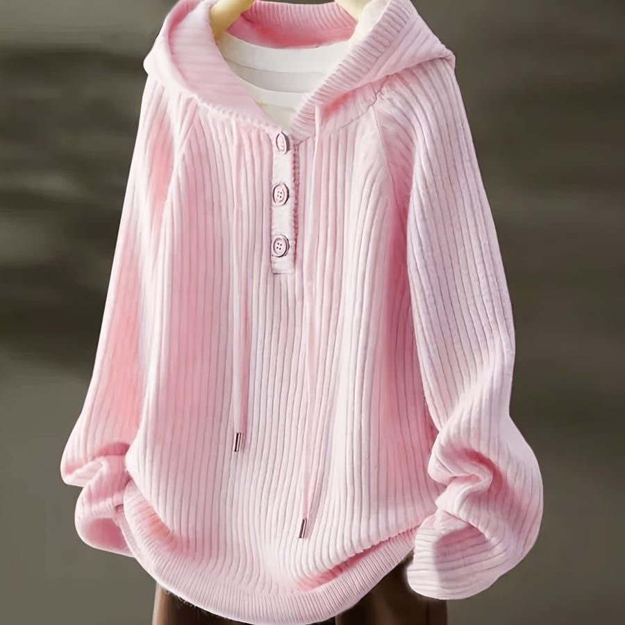 Gerippter Kapuzenpullover mit Knopfleiste