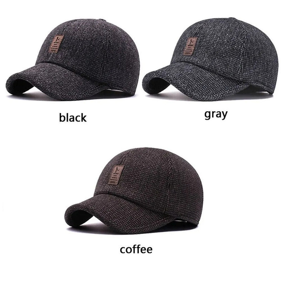 Herren Winter Baseball Cap mit Ohrenklappen, Strickoptik Mütze