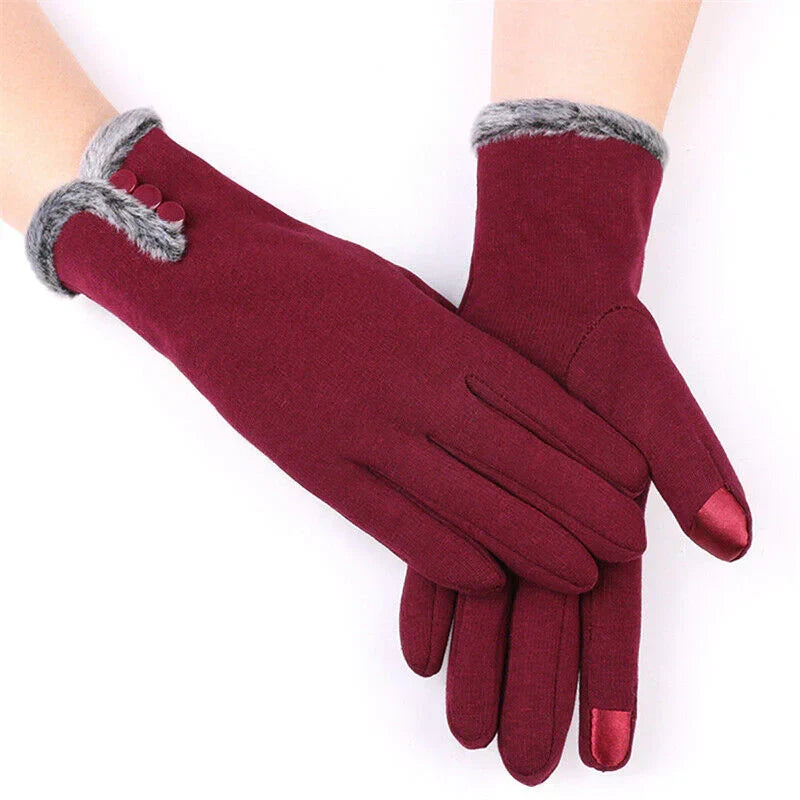 Damen Winterhandschuhe mit Kunstfellbesatz & Touchscreen-Funktion