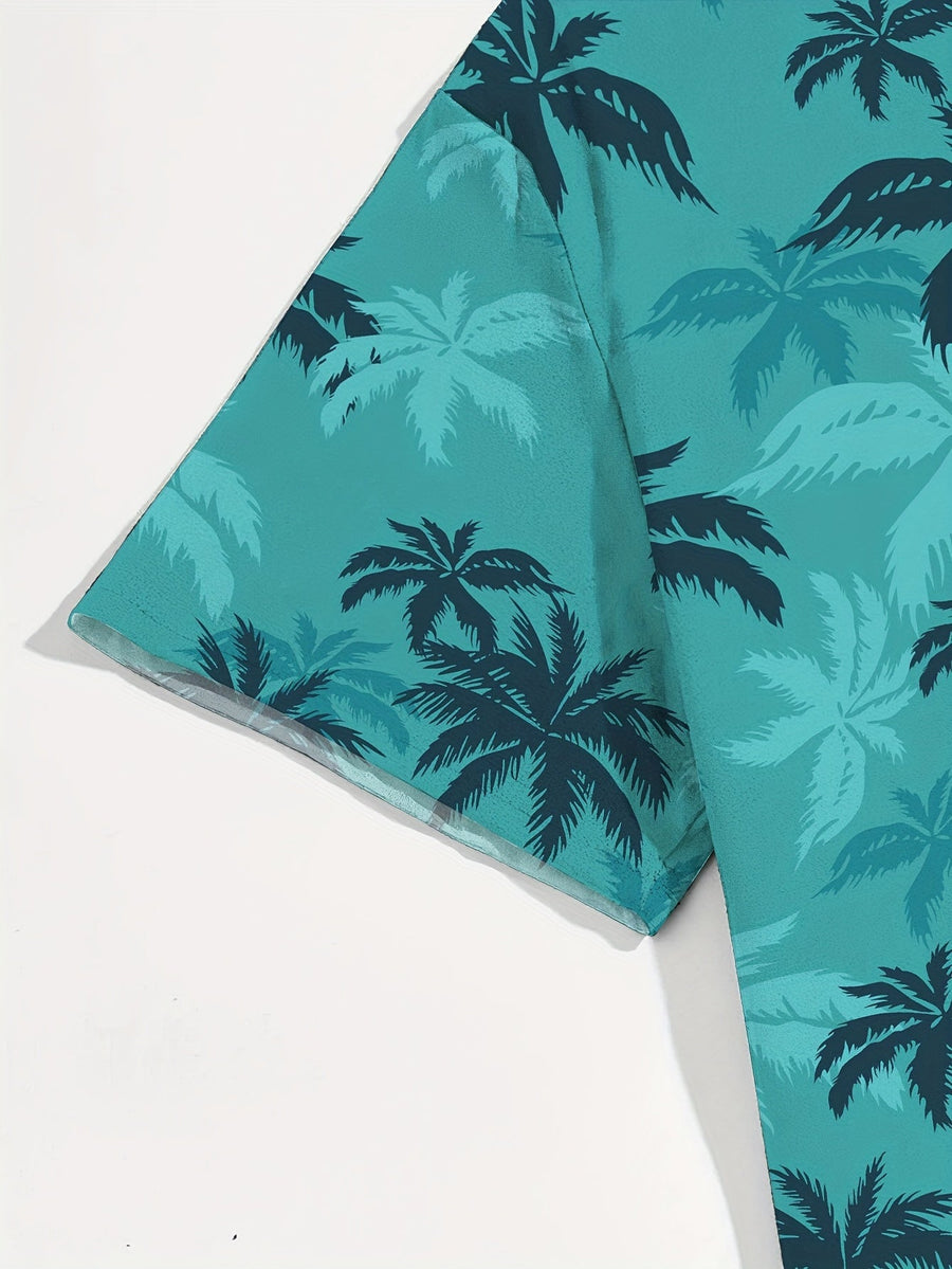Herren Hawaiihemd Kurzarm – Sommerliches Freizeitshirt mit Palmenmuster für Urlaub & Strand