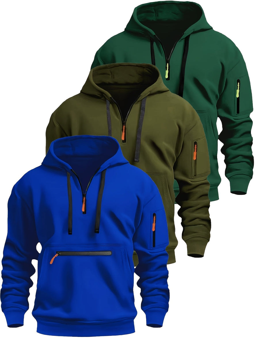 Herren Hoodie mit halbem Reißverschluss, Kapuze und Reißverschlusstaschen