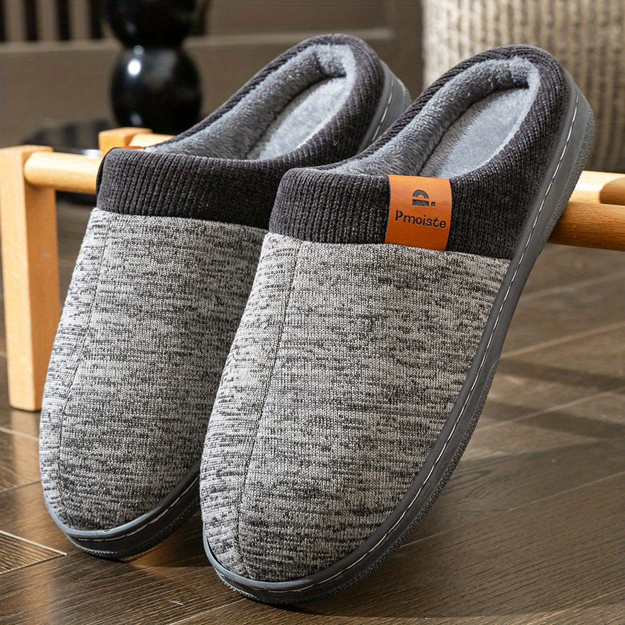 Unisex Hausschuhe Slipper Gemütlich Gefüttert Strickmuster Blau Grau