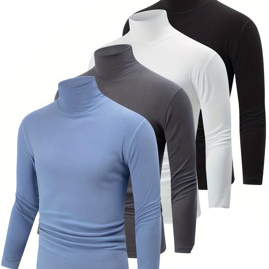Herren Rollkragenpullover Set 4er Pack Langarm Shirt Basic Winter Warm Schwarz Weiß Grau
