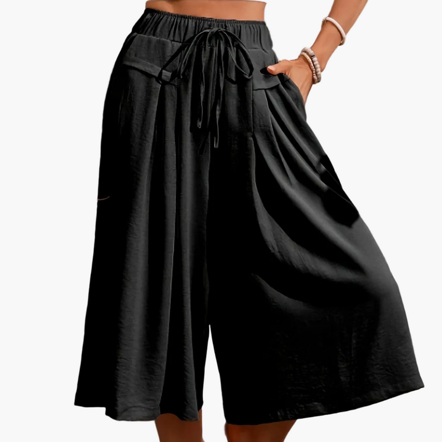Damen Elegante Culotte Caprihose mit weitem Bein – Sommer Freizeitmode