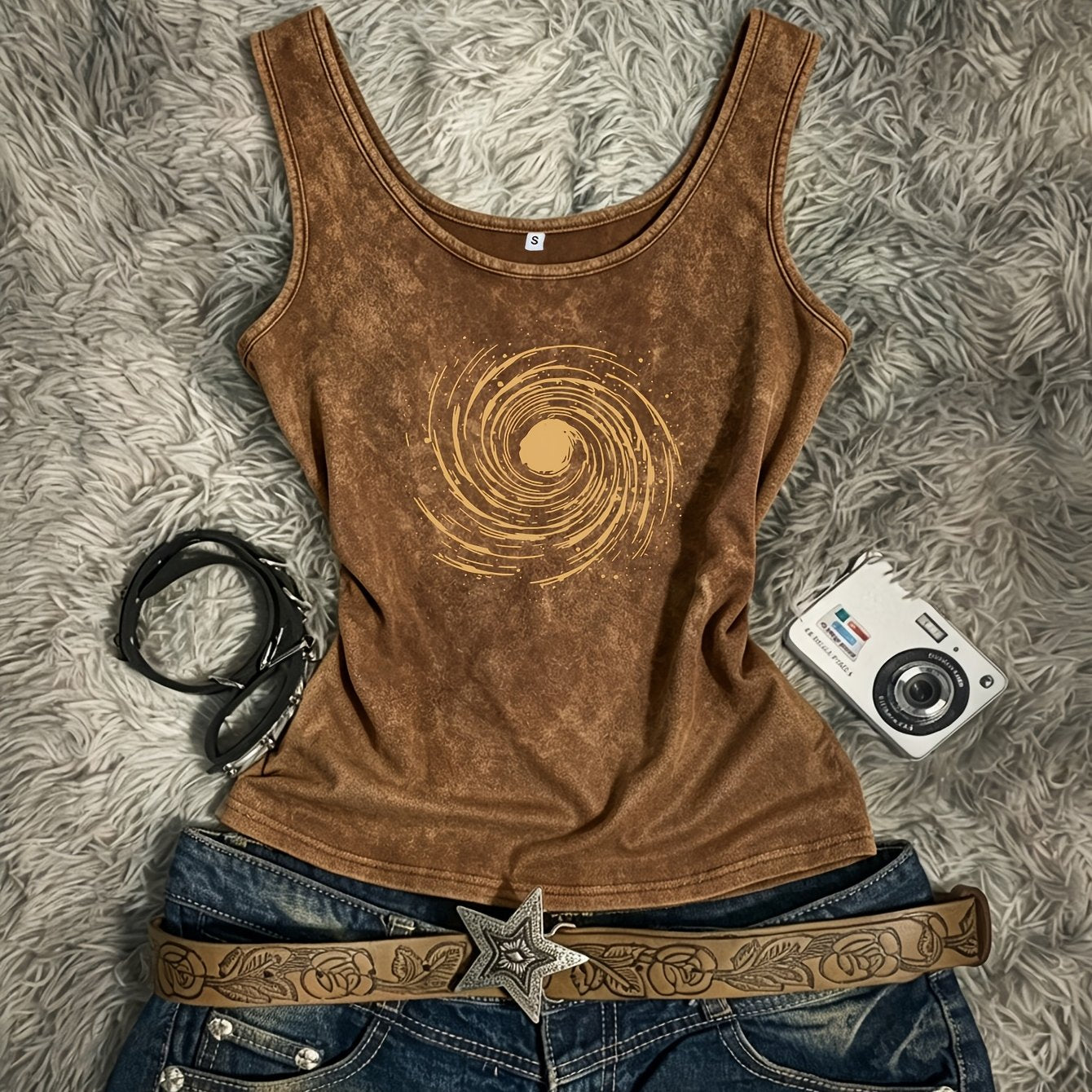 Damen Vintage Tanktop mit Spiral-Print – Retro Style für Festivals und Freizeit