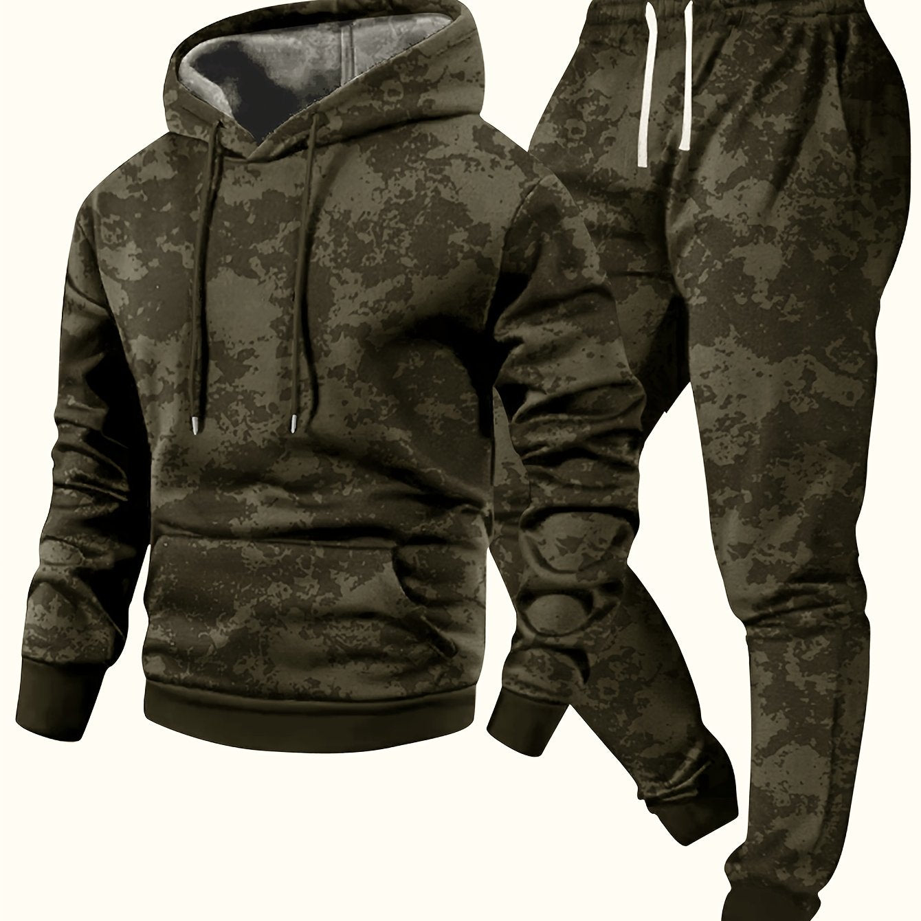 Herren Jogginganzug mit Kapuze, Camouflage-Muster, Schwarz
