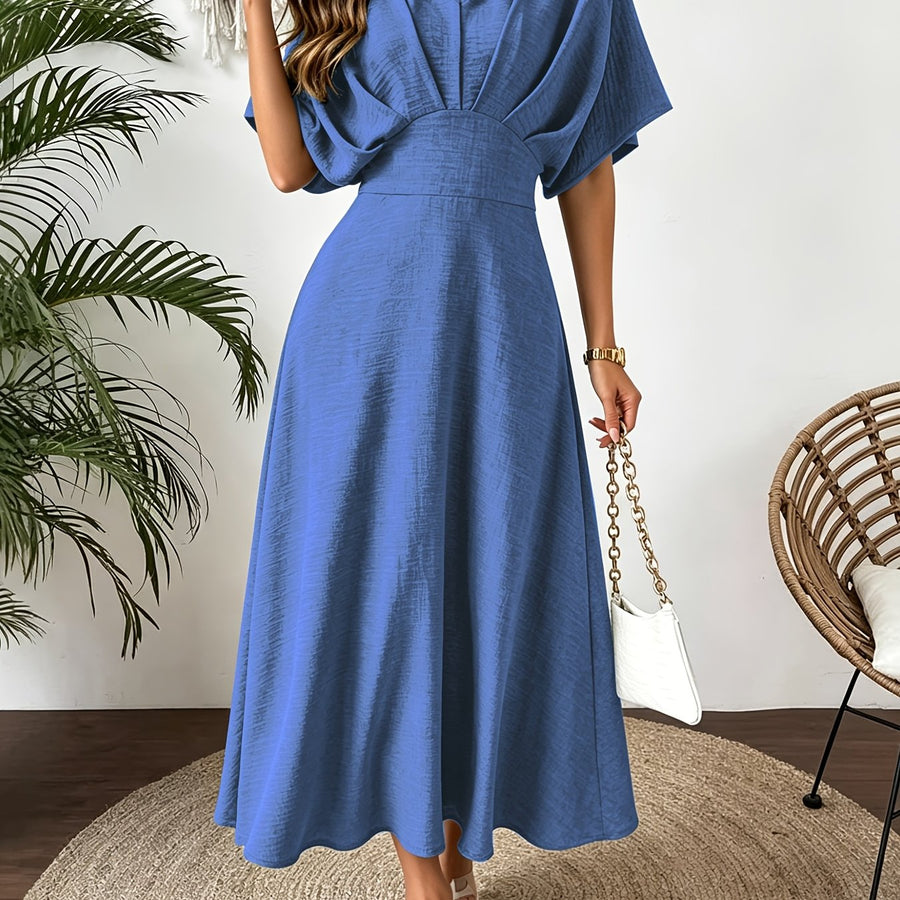 Damen Midi Kleid mit V-Ausschnitt & Fledermausärmeln, Tailliert, Grün