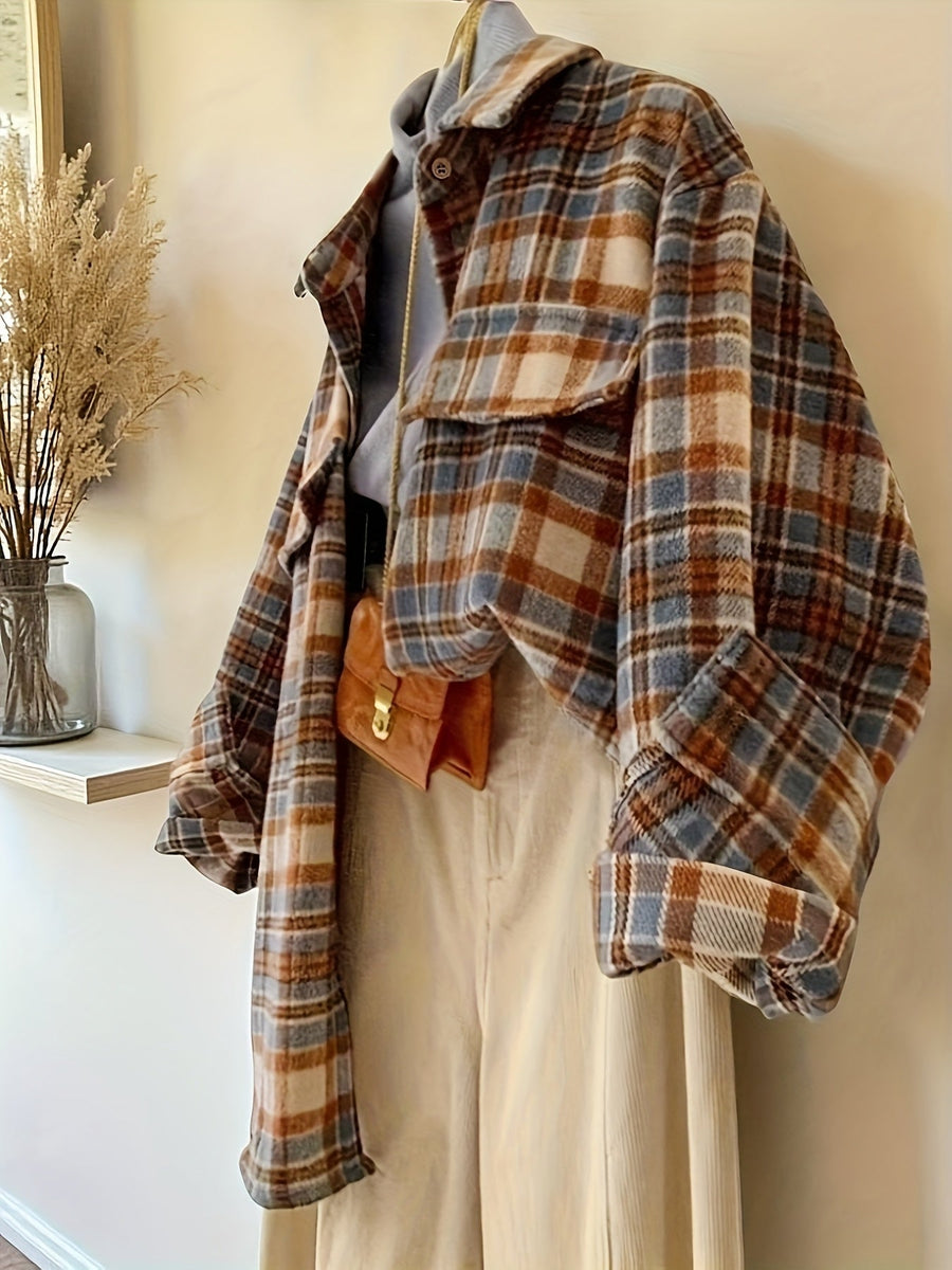 Karierte Oversize Hemdjacke Mehrfarbig Damen Freizeit