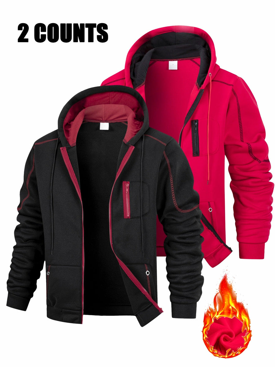 2er Pack Herren Kapuzenjacke mit Reißverschluss, sportliche Hoodie-Sets