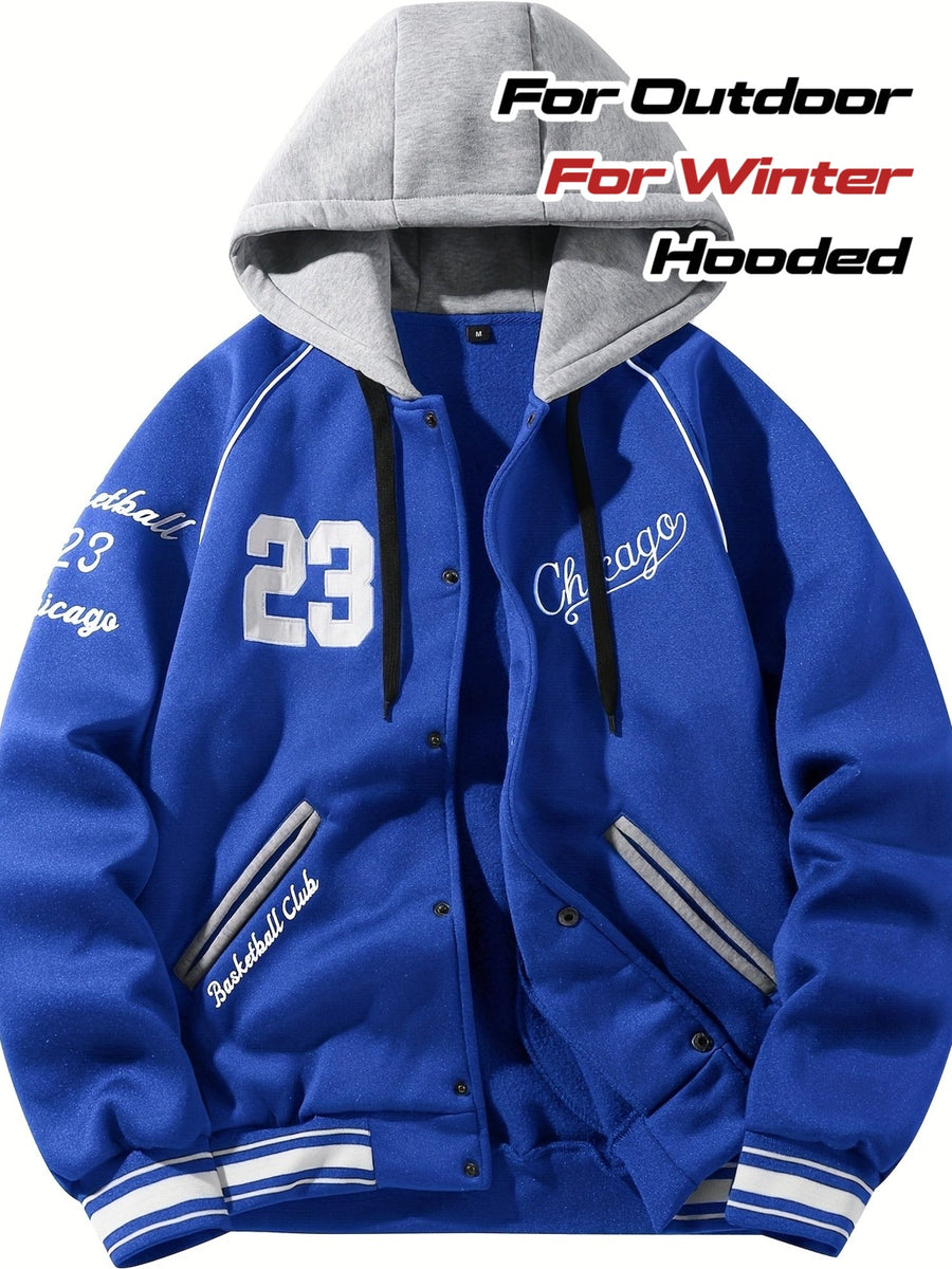 Unisex Kapuzen Sweatshirt Jacke mit Knopfleiste Varsity Style