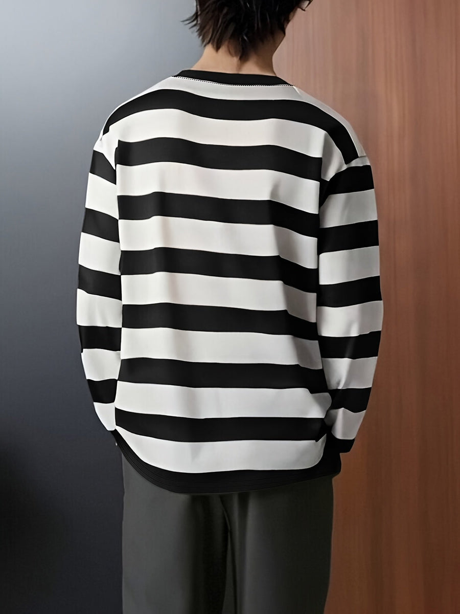 Langarmshirt Herren Gestreift Rundhals Bequemes Freizeit Oberteil