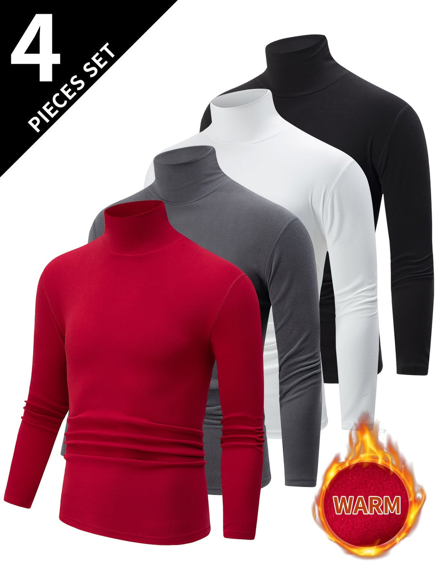 Herren Rollkragenpullover Set 4er Pack Langarm Shirt Basic Winter Warm Schwarz Weiß Grau