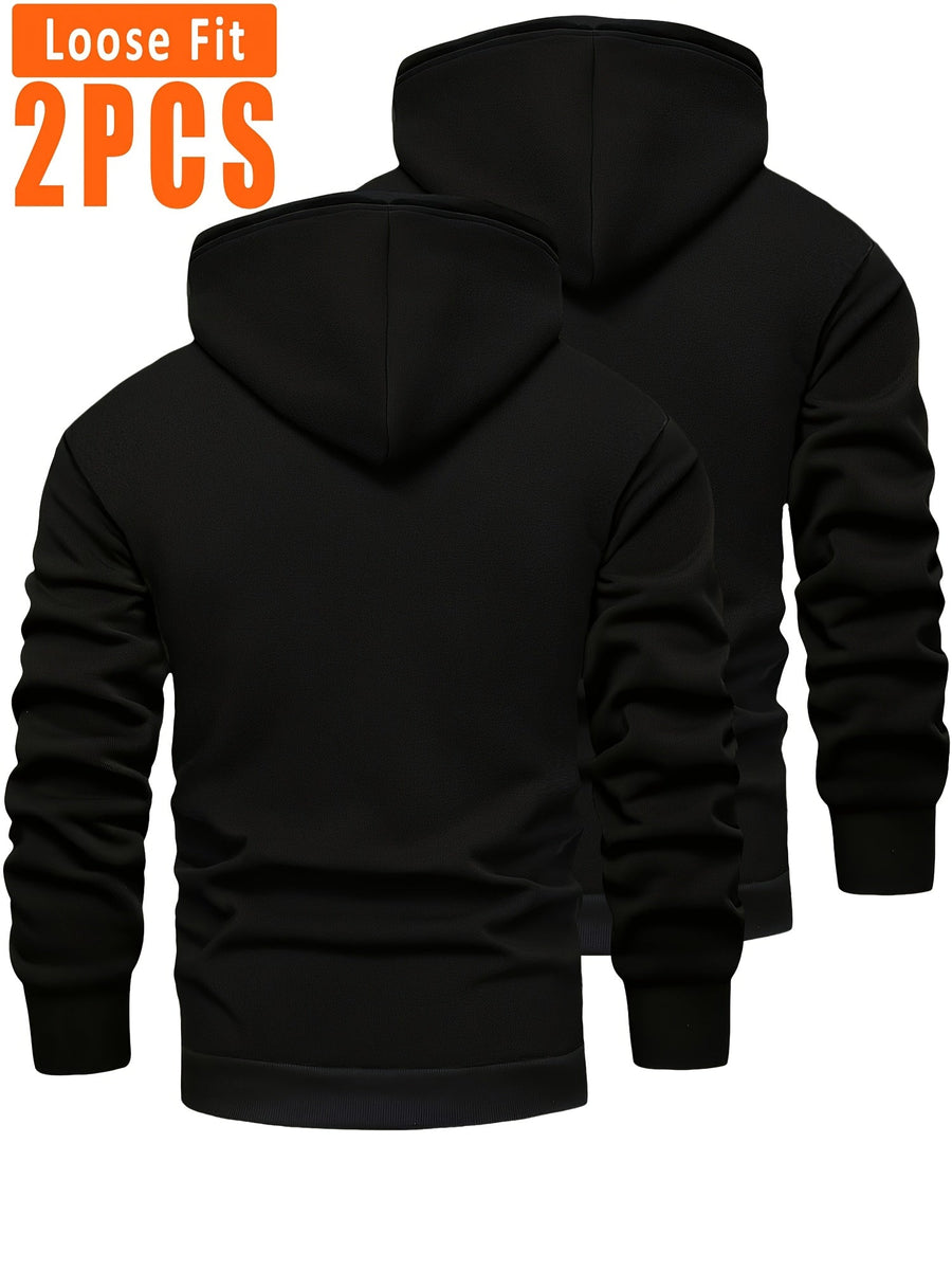 Herren Hoodie 2er Set gefüttert mit Kapuze Kängurutasche Schwarz Grau