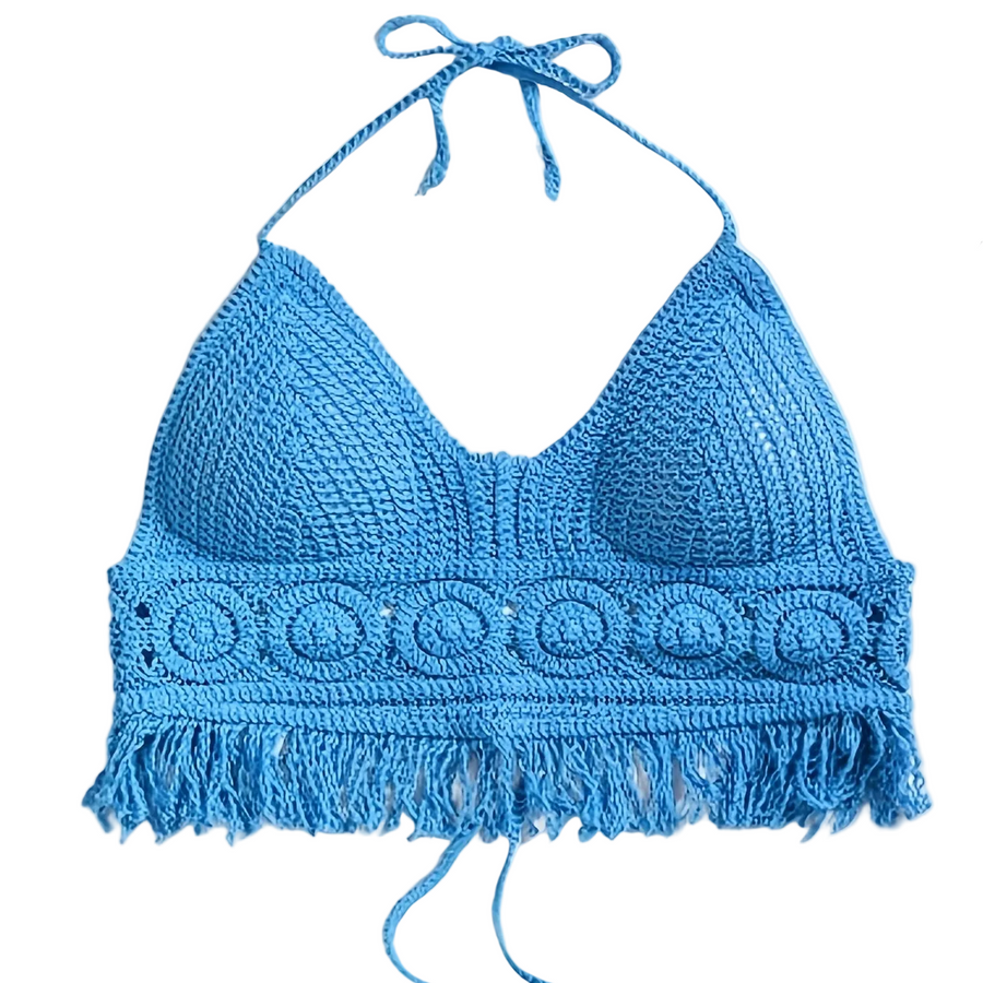 Damen Häkel-Halftertop im Boho-Stil für Sommer und Festivals