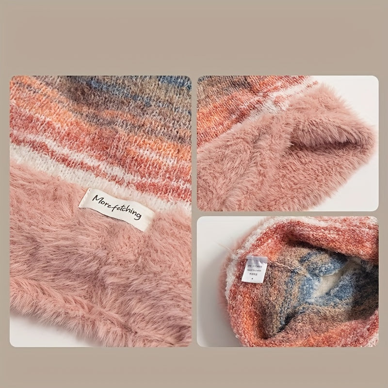 Unisex Beanie Mütze gestreift, weiches Futter, gestrickter Look, slouchy Style