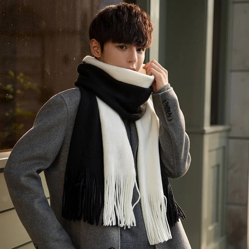 Unisex Winter Schal mit Fransen weichem Material gestreift