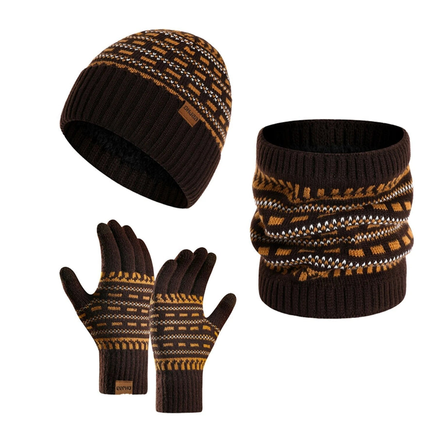 Unisex winterset: gebreide muts, nekwarmer en handschoenen met patroon in lichtgrijs