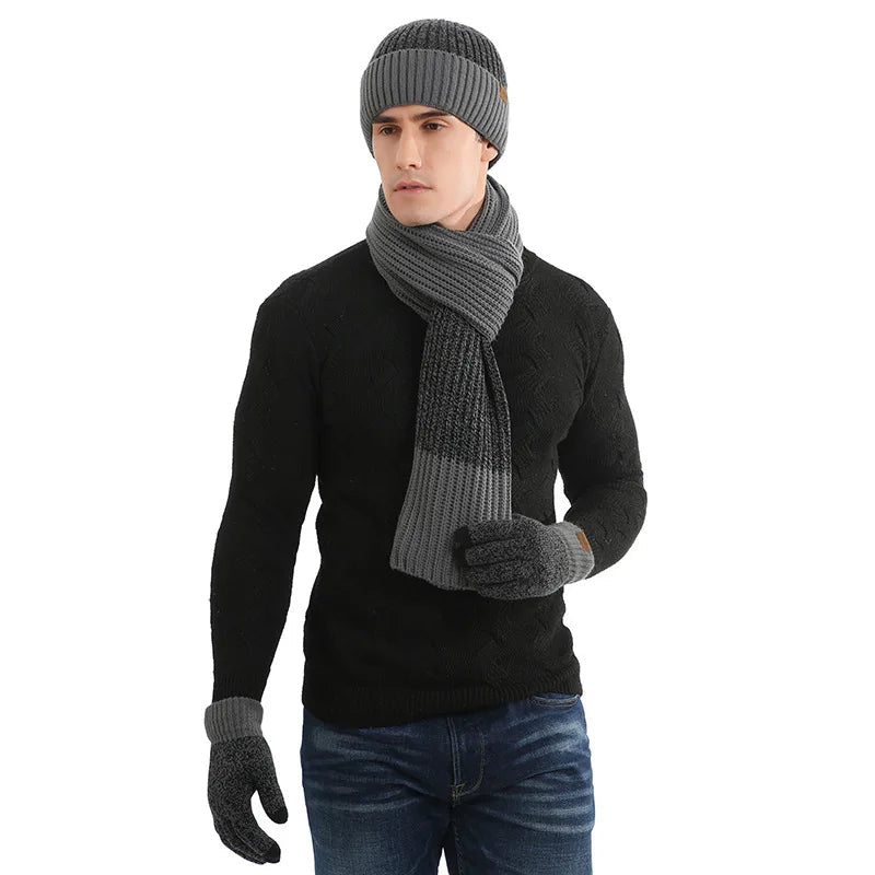 Unisex winterset met gebreide muts en sjaal, tweekleurig, geribbeld