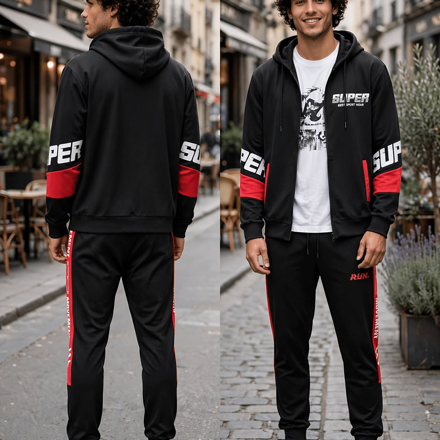 Herren Trainingsanzug Schwarz mit Kapuzenjacke & Jogginghose