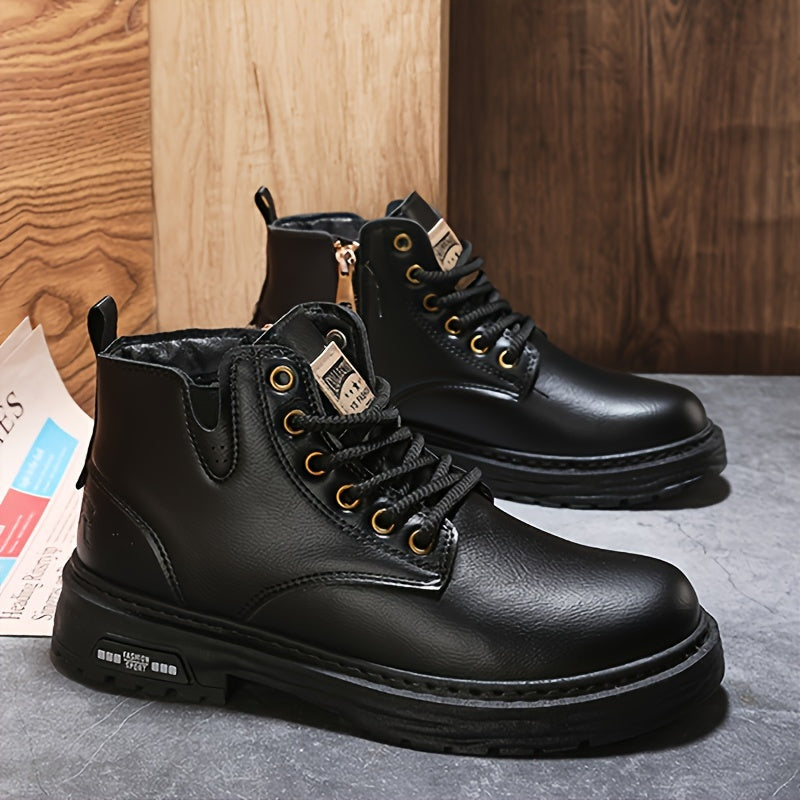 Herren Stiefeletten warm gefüttert Schnürstiefel Profilsohle