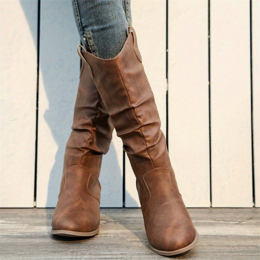 Damen Western Stiefel mit Blockabsatz und gerafftem Schaft