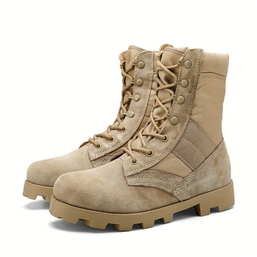 Unisex Schnürstiefeletten Beige mit Reißverschluss, Robuste Sohle