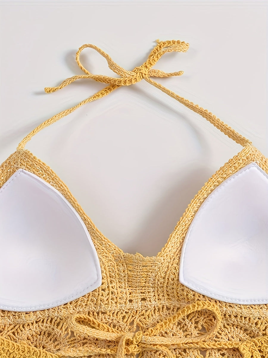 Damen Häkel-Halftertop im Boho-Stil für Sommer und Festivals