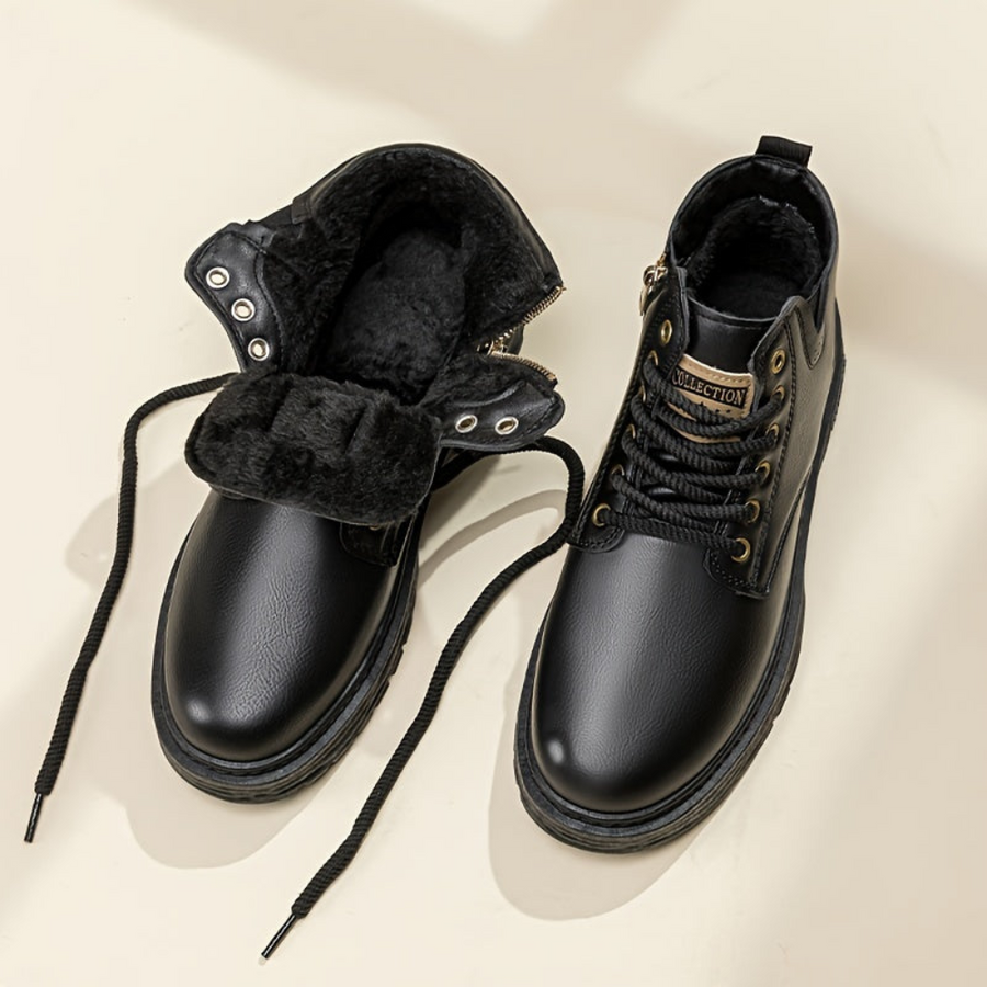 Herren Stiefeletten warm gefüttert Schnürstiefel Profilsohle