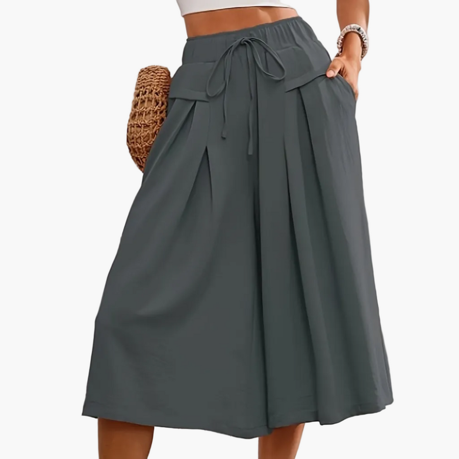 Damen Elegante Culotte Caprihose mit weitem Bein – Sommer Freizeitmode