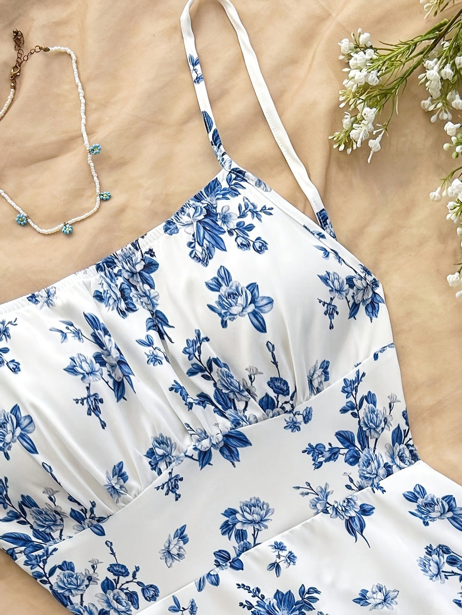 Damen Sommerkleid Elegant mit Blumenmuster und Spaghettiträgern – Perfekt für Freizeit und besondere Anlässe