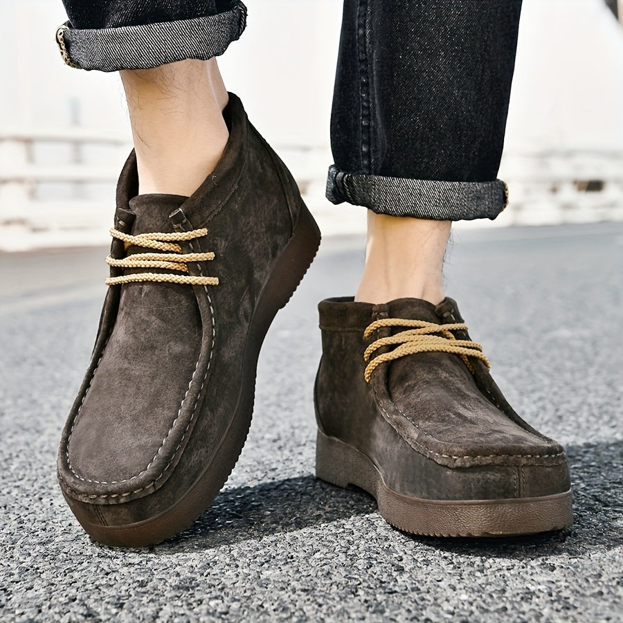 Herren Chukka Boots Mokassin Stil mit Profilsohle Schnürstiefeletten in Wildlederoptik