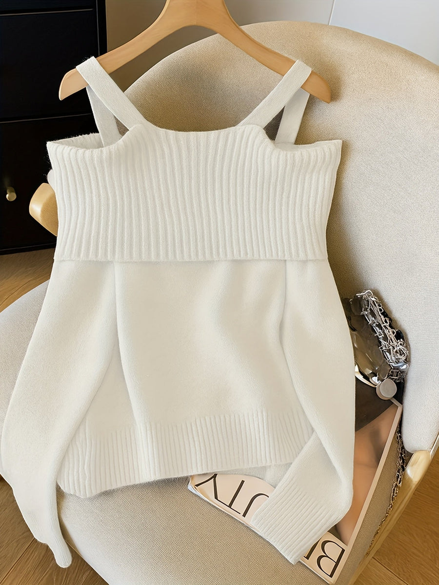 Damen Strickpullover Carmen-Ausschnitt Schleife Herzknöpfe