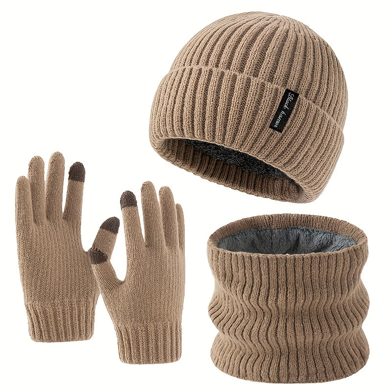 Unisex Winter Set Strickmütze Schal & Handschuhe, gefüttert
