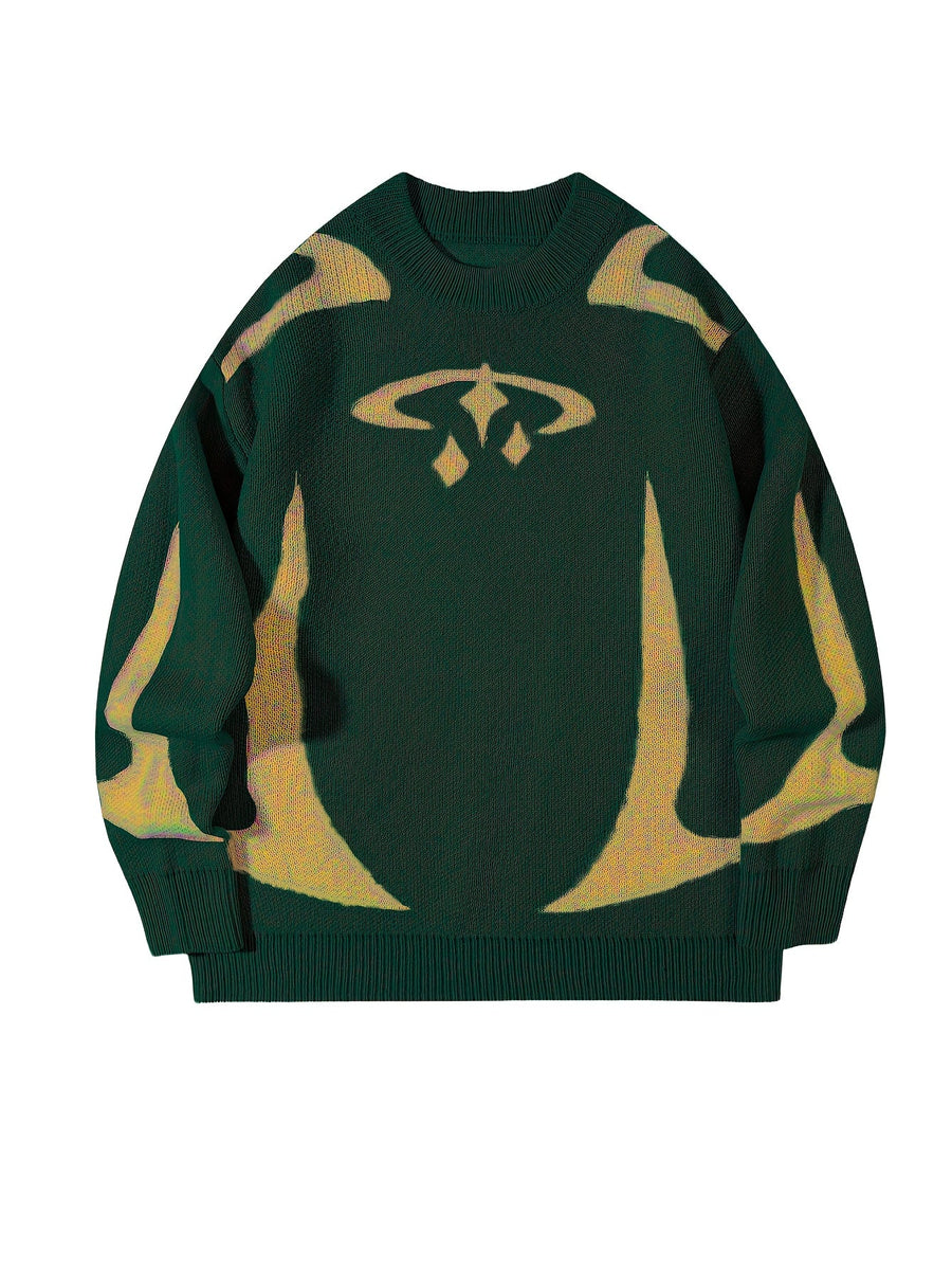 Unisex Strickpullover Rundhals mit Muster Langarm