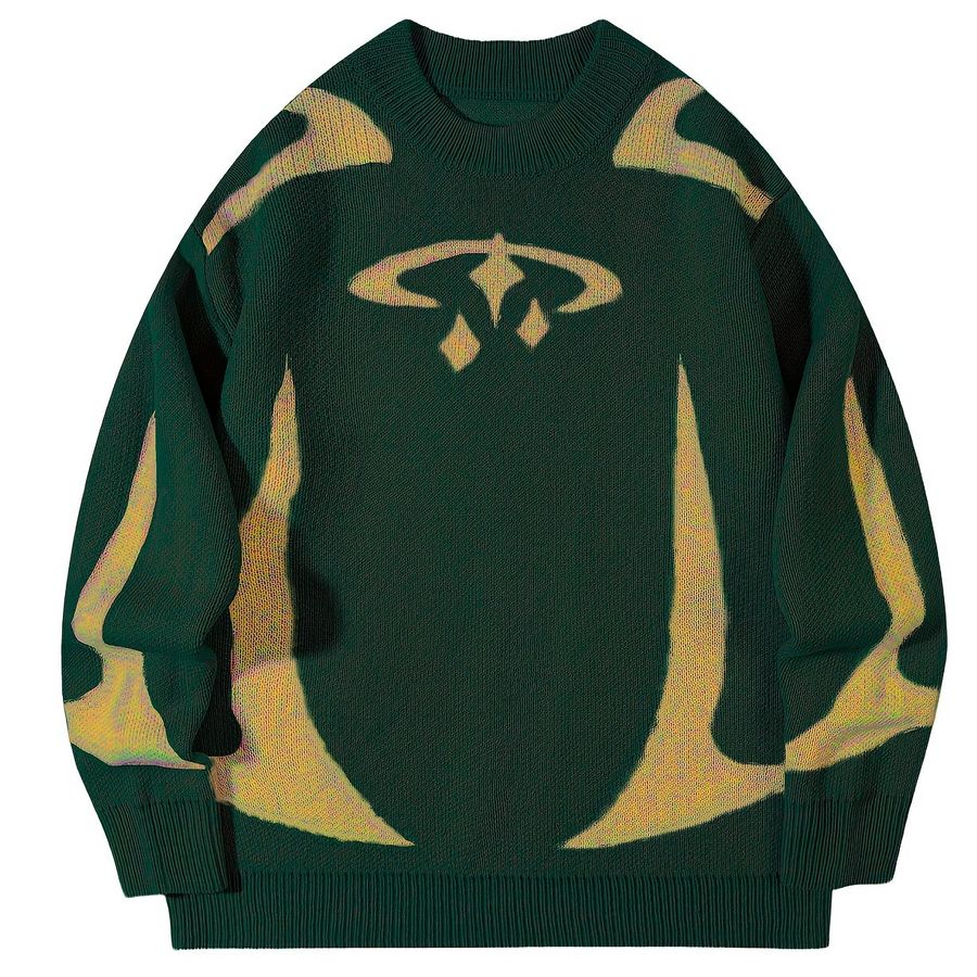 Unisex Strickpullover Rundhals mit Muster Langarm