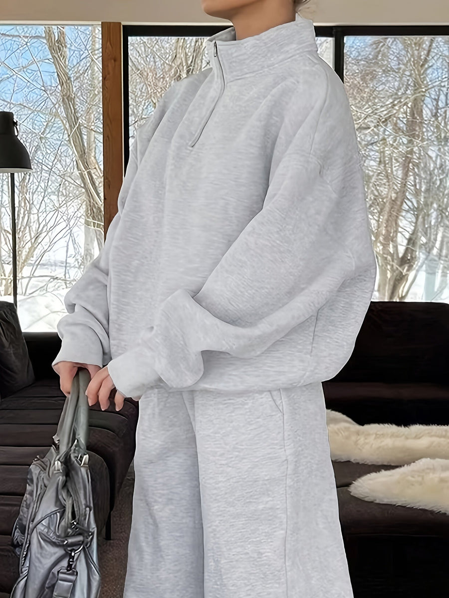 Damen Loungewear Set mit Halb-Reißverschluss Sweatshirt und Jogginghose