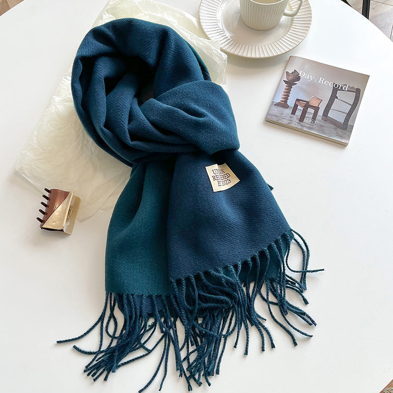 Weicher Winterschal mit Fransen und Farbblock-Design