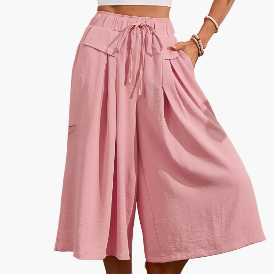Damen Elegante Culotte Caprihose mit weitem Bein – Sommer Freizeitmode