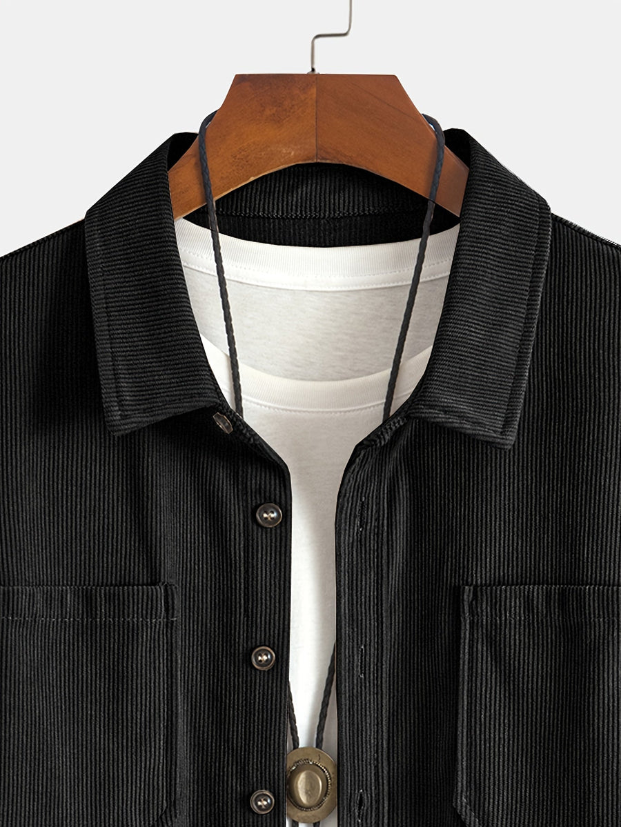 Herenoverhemd met ribfluweellook, knoopsluiting, lange mouwen en twee borstzakken