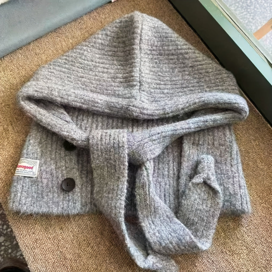 Unisex Strick Kapuze mit Schal Winter Warme Sturmhaube Haube Halswärmer