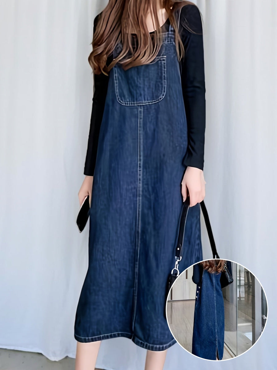 Damen Lässiges Jeans Latzkleid Midi – Stilvolles Pinafore-Kleid für Alltag und Freizeit