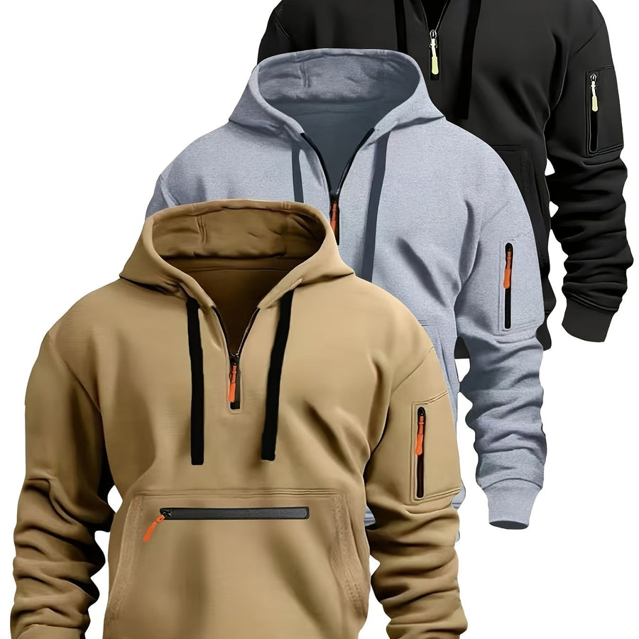 Herren Hoodie mit halbem Reißverschluss, Kapuze und Reißverschlusstaschen
