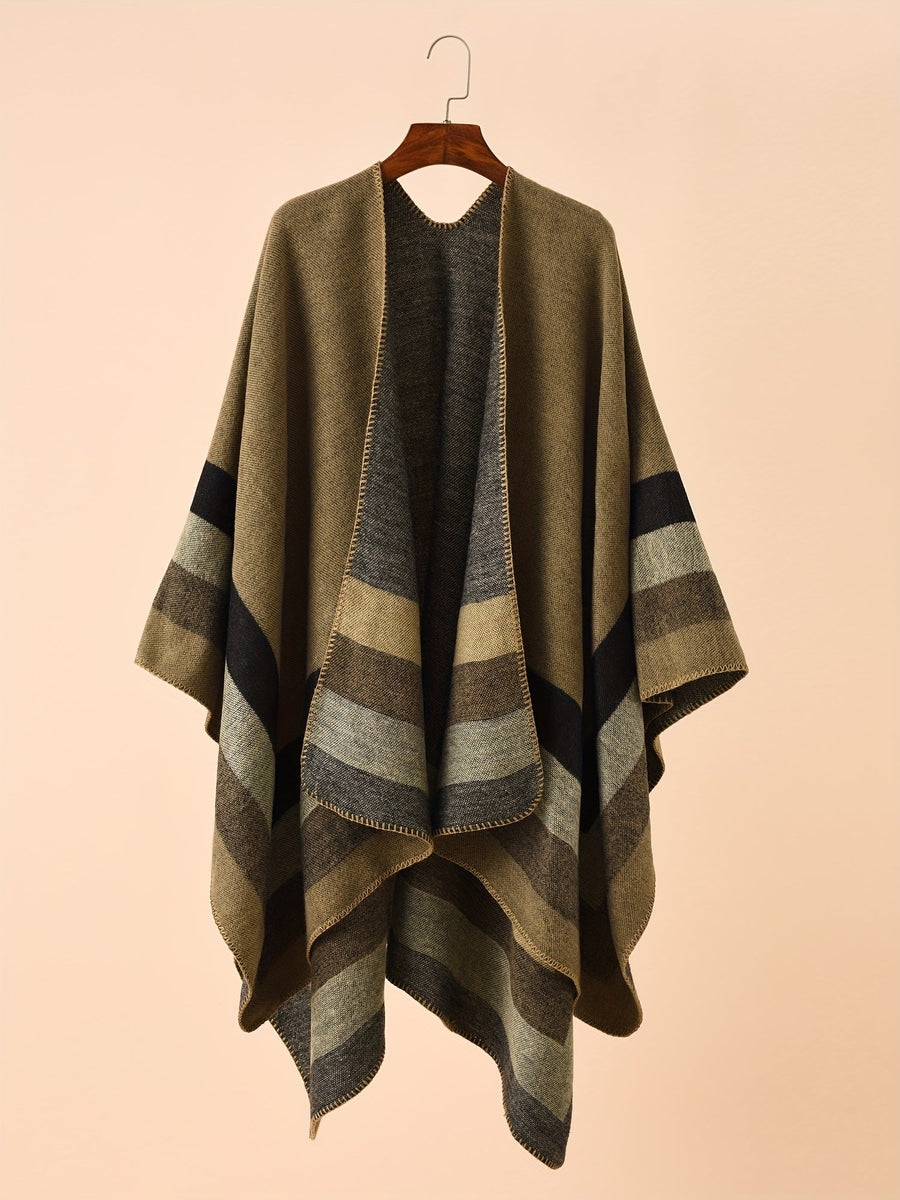 Damen Poncho mit Streifenmuster & offener Vorderseite
