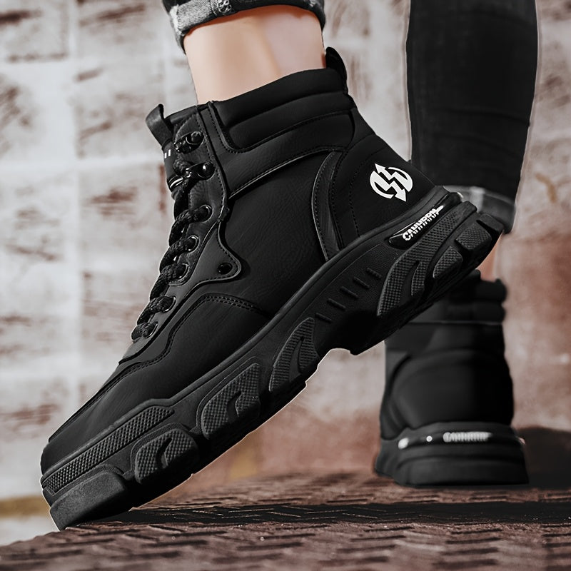 Unisex High-Top Sneaker-Stiefel mit Schnürung, kräftige Sohle, Schwarz/Grau